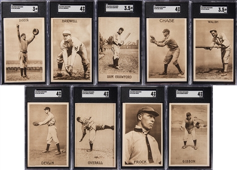 1910 PC796 Sepia Postcards SGC-Graded Collection (9 Different) – Including Sam Crawford and Ed Walsh